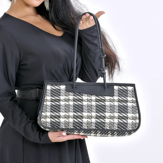 Plaid Pattern Faux Leather Tote & Cosmetic Bag